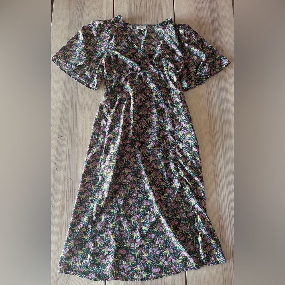 MelloDay Floral kimono maxi dress, dark green & bright flowers-M